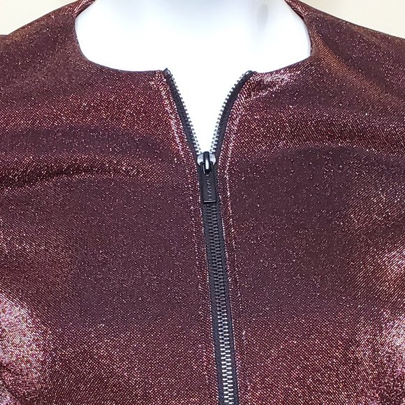 T Tahari Women's Bronze Shine Metallic Full Zip Cropped Jacket SZ XS - Picture 7 of 9